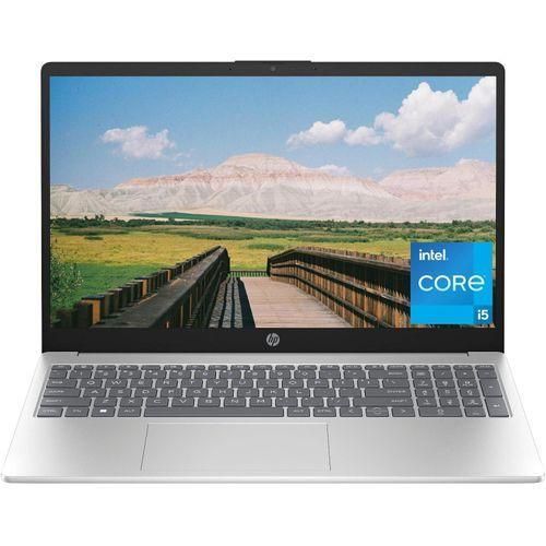 HP 15-fd0100nis Intel Core i5 up to 5.0GHz laptop, 15.6-inch display, 8GB RAM, 512GB SSD, silver backlit keyboard, numeric keypad, 1-year warranty
