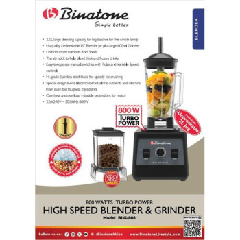 Binatone BLG-808 High-Speed Blender & Grinder -800W - Black
