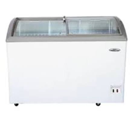 Haier Thermocool 377 Liters ice cream freezer with double top-opening lids, white body finish, spacious interior storage, energy-efficient design, and durable build suitable for commercial ice cream preservation