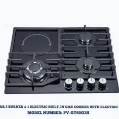 Polystar 3-Burner + 1 Hot Plate Glass Gas Hob PV-GT60G3H