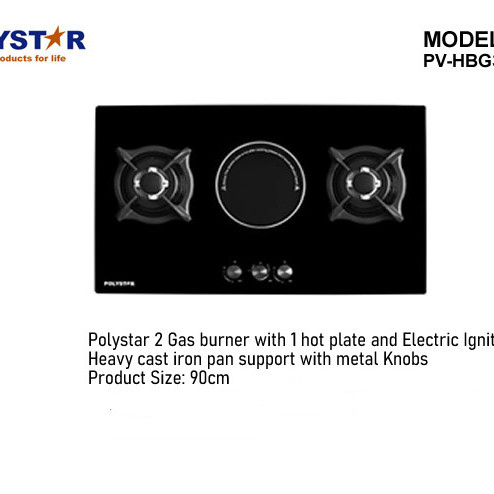 Polystar 2 Gas Burners 1 Hot Plate Hob PV-HBG3801