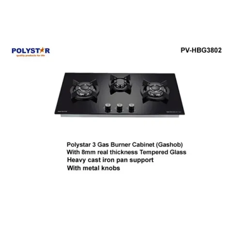 Polystar 3 Burner Built-In Gas Hob With Tempered Glass PV-JY3802