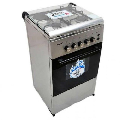 Scanfrost 50X55CM gas cooker SFC 5312S with 3 gas burners, 1 electric hot plate, durable design, and efficient cooking performance