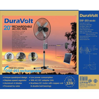 Duravolt 20" Rechargeable AC/DC Standing Fan (DSF-203 rechargeable) – High-Efficiency Solar-Compatible Fan