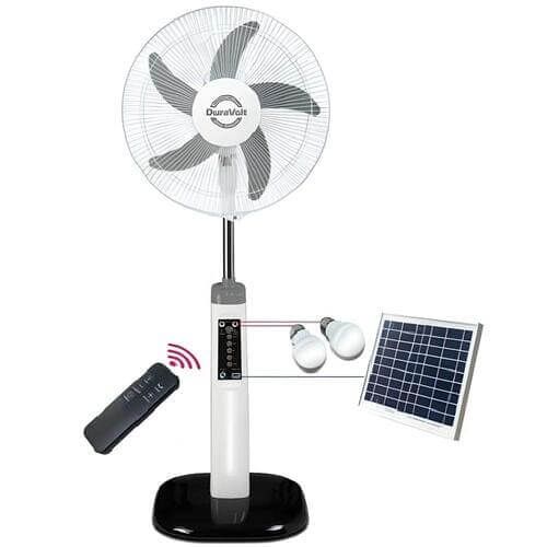 Duravolt 3in1 Rechargeable FAN Drf3916A with Solar Panel & LED Bulbs, energy-efficient cooling, bright lighting, and eco-friendly portability
