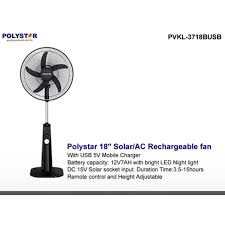 Polystar 18 Inch Solar Rechargeable Standing Fan PVKL-3718BUSB