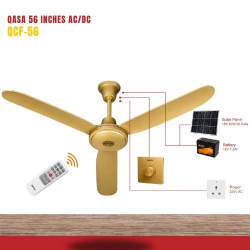 Qasa 56 Inches AC/DC Solar Ceiling Fan QCF-56 Available Online in Nigeria at Tradezone.ng
