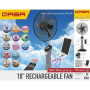 Qasa Rechargeable Fan Qrf-7918 Curvy 18" Inches + solar panel and bulb