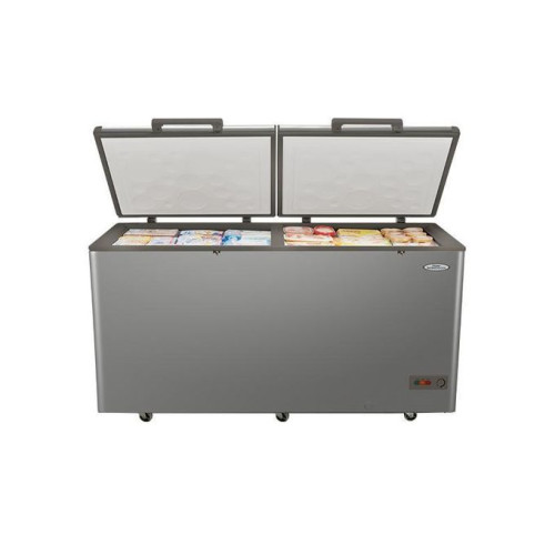 Thermocool 519 liters double door inverter chest freezer HTF-519IS R6 SLV in sleek silver finish with dual top-opening lids and energy-efficient design for large food storage