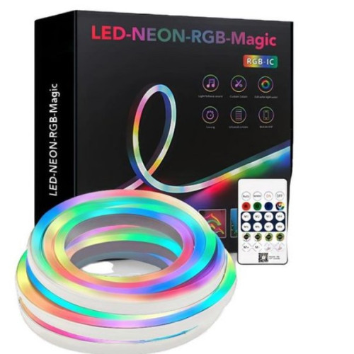 RGBIC LED neon flex strip with multicolour ambient lighting and music feature for smart home, bedroom and gaming room decoration
