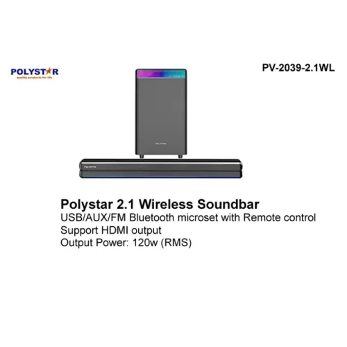 Polystar 2.1 Bluetooth tower soundbar system PV-2039-2.1WL for home entertainment