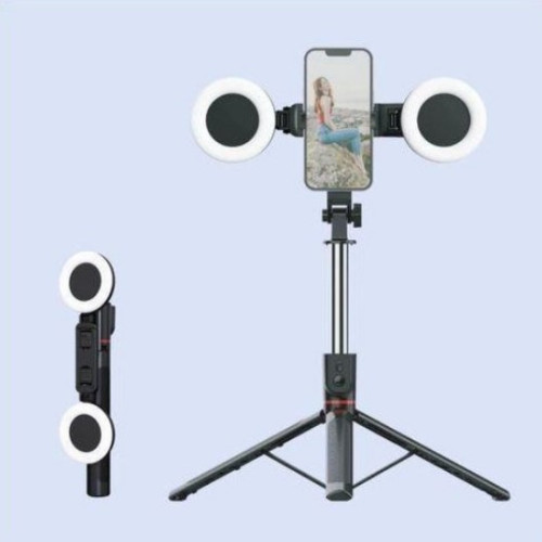 H12D adjustable wireless Bluetooth phone tripod with LED ring light and anti-slip desk stand