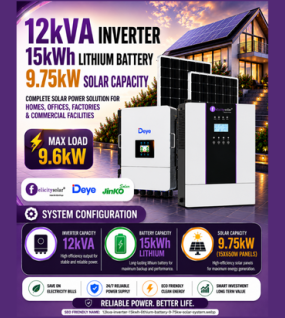 12kVA Inverter / 15kWh Lithium Battery / 9.75kW Solar Capacity