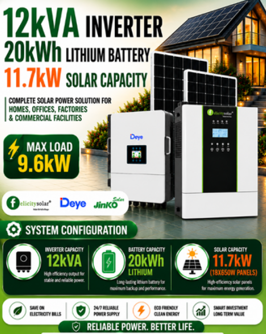 12kVA Inverter / 20kWh Lithium Battery / 11.7kW Solar Capacity 12kVA Inverter / 20kWh Lithium Battery / 11.7kW Solar Capacity