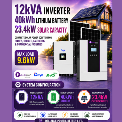12kVA Inverter 40kWh Lithium Battery 23.4kW Solar Capacity Available Online at Tradezone.ng
