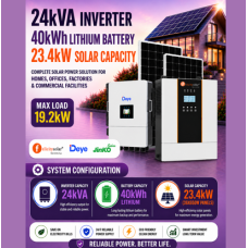 24kVA Inverter / 40kWh Lithium Battery / 23.4kW Solar Capacity 24kVA Inverter / 40kWh Lithium Battery / 23.4kW Solar Capacity
