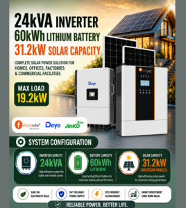 24kVA Inverter / 60kWh Lithium Battery / 31.2kW Solar Capacity