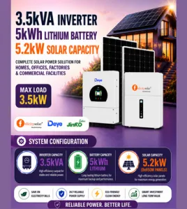 3.5kVA Inverter / 5kWh Lithium Battery / 5.2kW Solar Capacity