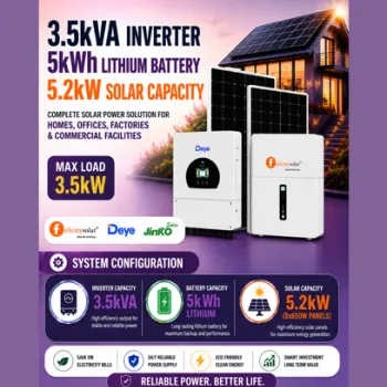3.5kVA Inverter / 5kWh Lithium Battery / 5.2kW Solar Capacity