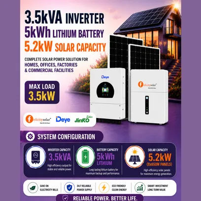 3.5kVA Inverter 5kWh Lithium Battery 5.2kW Solar Capacity Available Online at Tradezone.ng