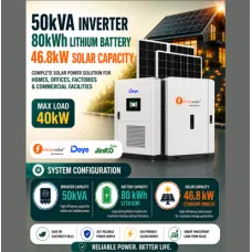 50kVA Inverter / 80kWh Lithium Battery / 46.8kW Solar Capacity 50kVA Inverter / 80kWh Lithium Battery / 46.8kW Solar Capacity
