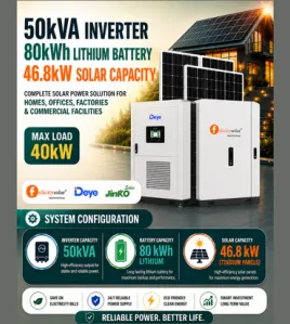 50kVA Inverter / 80kWh Lithium Battery / 46.8kW Solar Capacity