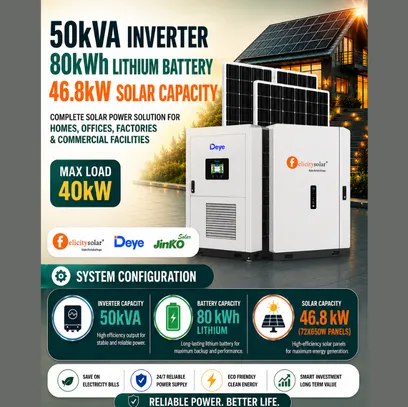 50kVA Inverter 80kWh Lithium Battery 46.8kW Solar Capacity Available Online at Tradezone.ng