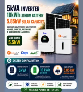 5kVA Inverter / 10kWh Lithium Battery / 5.85kW Solar Capacity