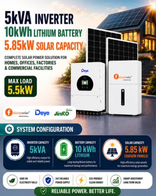 5kVA Inverter / 10kWh Lithium Battery / 5.85kW Solar Capacity 5kVA Inverter / 10kWh Lithium Battery / 5.85kW Solar Capacity