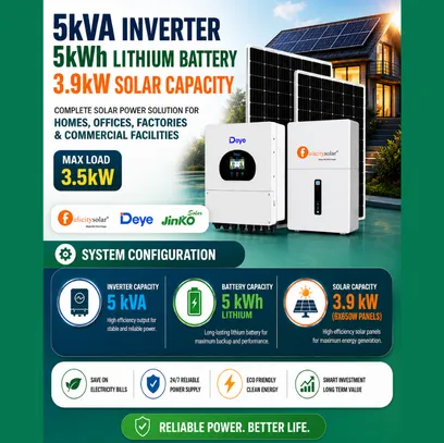 5kVA Inverter 5kWh Lithium Battery 3.9kW Solar Capacity Available Online at Tradezone.ng