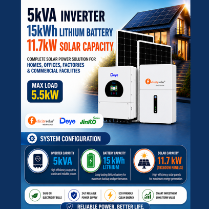 5kVA Inverter 15kWh Lithium Battery 11.7kW Solar Capacity Available Online at Tradezone.ng