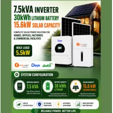 7.5kVA Inverter / 30kWh Lithium Battery / 15.6kW Solar Capacity 7.5kVA Inverter / 30kWh Lithium Battery / 15.6kW Solar Capacity