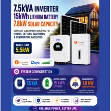 7.5kVA Inverter / 15kWh Lithium Battery / 7.8kW Solar Capacity 7.5kVA Inverter / 15kWh Lithium Battery / 7.8kW Solar Capacity