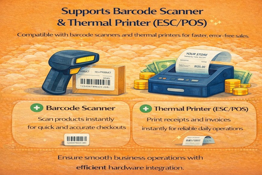 Supports Barcode Scanner & Thermal Printer (ESC/POS)
